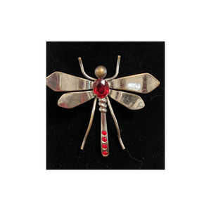 Vintage Silver Tone Red Stone Dragonfly Brooch